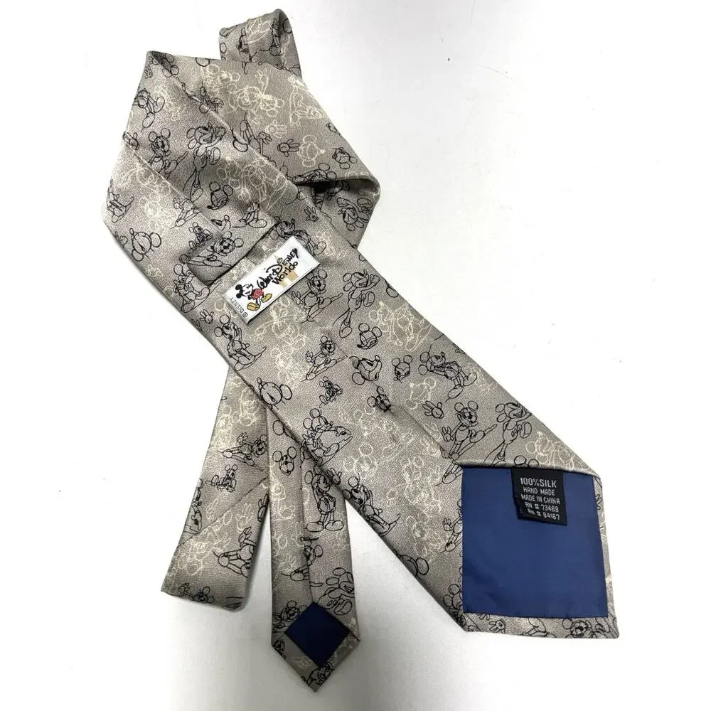 Walt Disney World Tie 100% Silk Mickey Mouse Heads Preloved Silver Grey Gray
